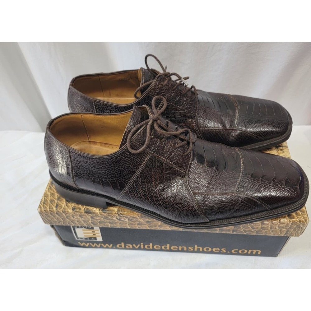 David Eden Men's Derby Shoes Brown Size 12 ORCA Ostrich Leg Leather Luxury